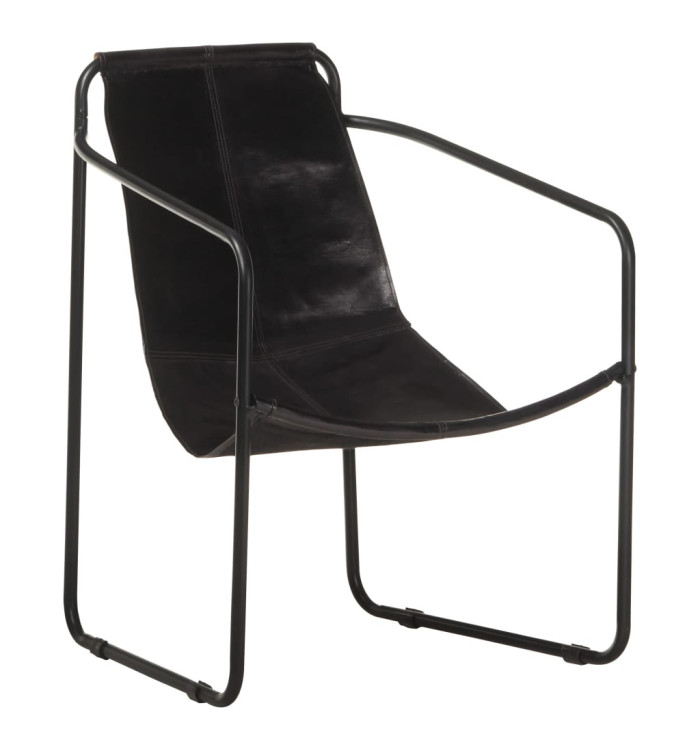 Fauteuil de relaxation noir cuir véritable | Mobilier & Déco