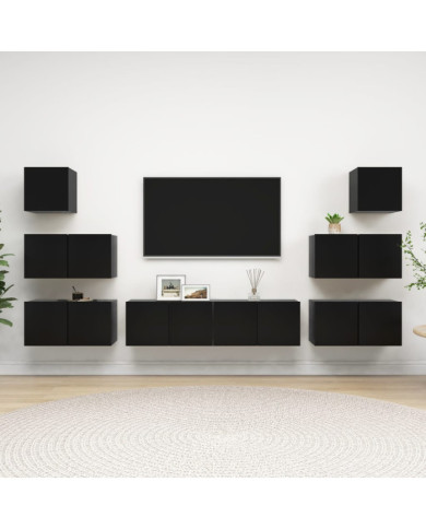 Ensemble de meubles TV 8 pcs Noir Bois d'ingénierie | Mobilier & Déco