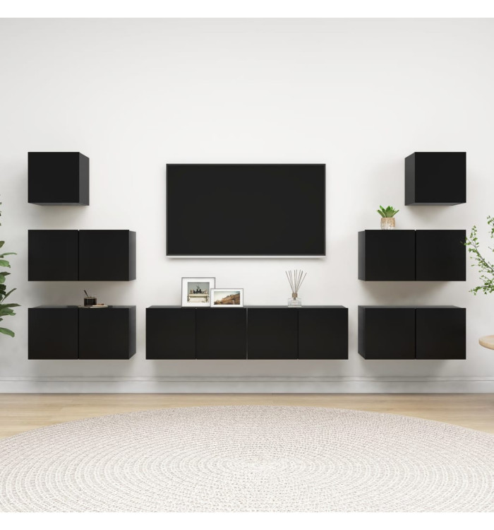 Ensemble de meubles TV 8 pcs Noir Bois d'ingénierie | Mobilier & Déco