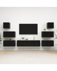 Ensemble de meubles TV 8 pcs Noir Bois d'ingénierie | Mobilier & Déco