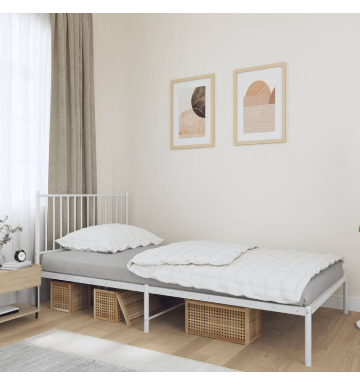 Cadre de lit métal sans matelas et tête de lit blanc 107x203 cm | Mobilier & Déco