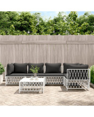Salon de jardin avec coussins 6 pcs blanc acier | Mobilier & Déco