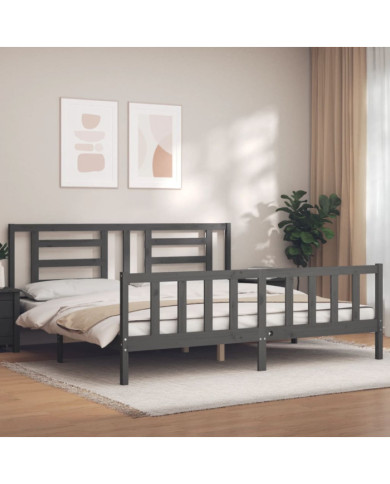 Cadre de lit sans matelas gris 200x200 cm bois massif de pin | Mobilier & Déco