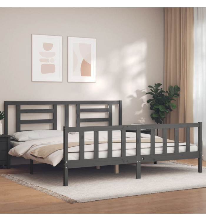 Cadre de lit sans matelas gris 200x200 cm bois massif de pin | Mobilier & Déco