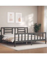 Cadre de lit sans matelas gris 200x200 cm bois massif de pin | Mobilier & Déco