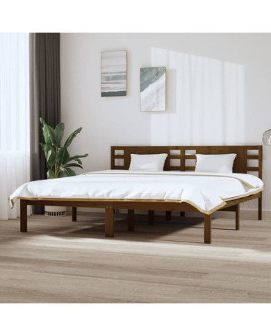 Cadre de lit sans matelas marron miel 200x200cm bois pin massif | Mobilier & Déco