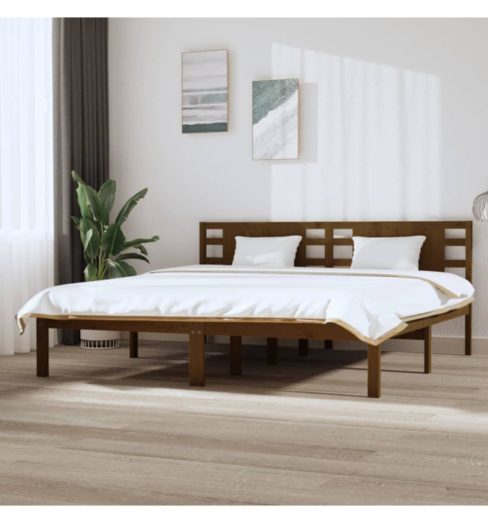 Cadre de lit sans matelas marron miel 200x200cm bois pin massif | Mobilier & Déco