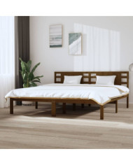 Cadre de lit sans matelas marron miel 200x200cm bois pin massif | Mobilier & Déco