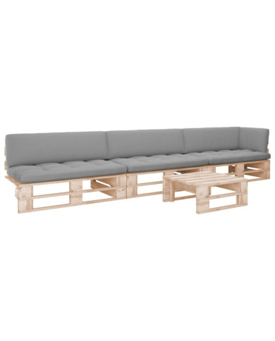 Salon de jardin palette 4pcs avec coussins Bois de pin imprégné | Mobilier & Déco