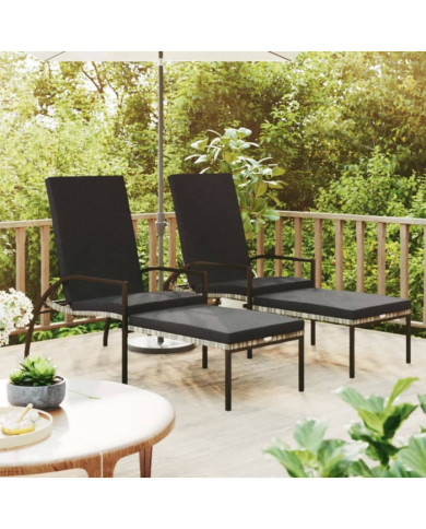 Chaises longues avec repose-pied 2 pcs Résine tressée Gris | Mobilier & Déco