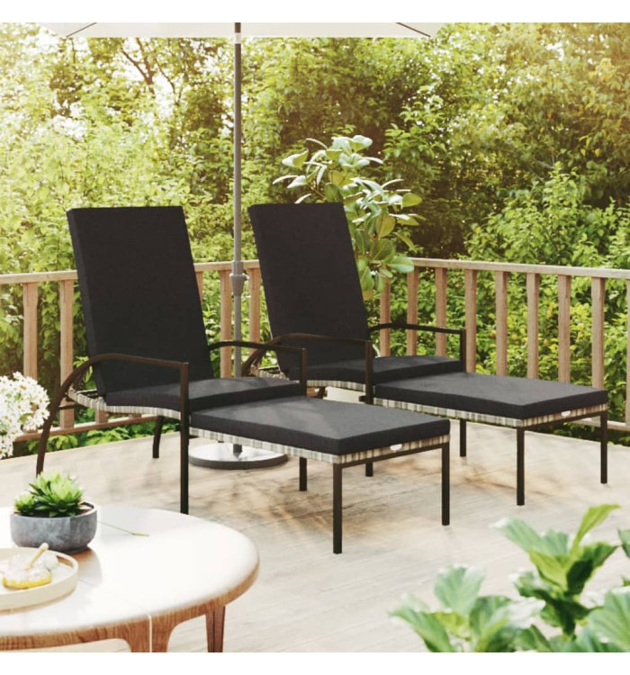 Chaises longues avec repose-pied 2 pcs Résine tressée Gris | Mobilier & Déco