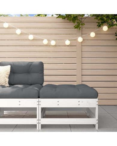 Repose-pied de jardin avec coussin blanc bois de pin massif | Mobilier & Déco