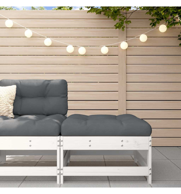 Repose-pied de jardin avec coussin blanc bois de pin massif | Mobilier & Déco