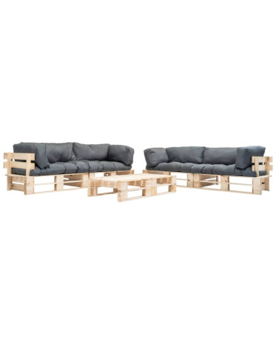Salon de jardin palette 6 pcs avec coussins gris bois | Mobilier & Déco
