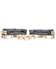 Salon de jardin palette 6 pcs avec coussins gris bois | Mobilier & Déco