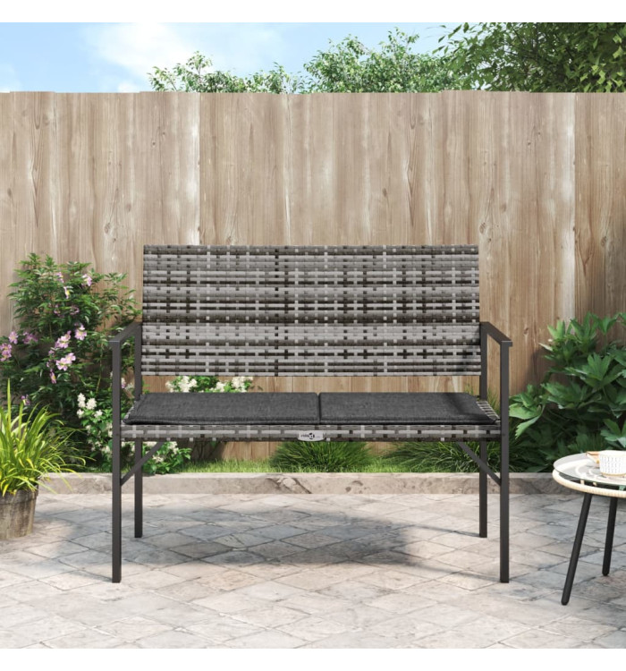 Banc de jardin à 2 places avec coussin gris résine tressée | Mobilier & Déco