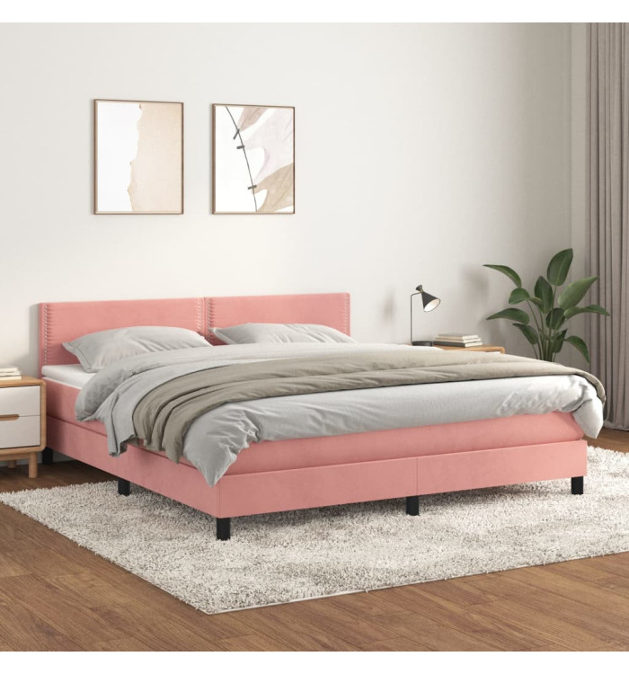 Sommier à lattes de lit avec matelas Rose 160x200 cm Velours | Mobilier & Déco