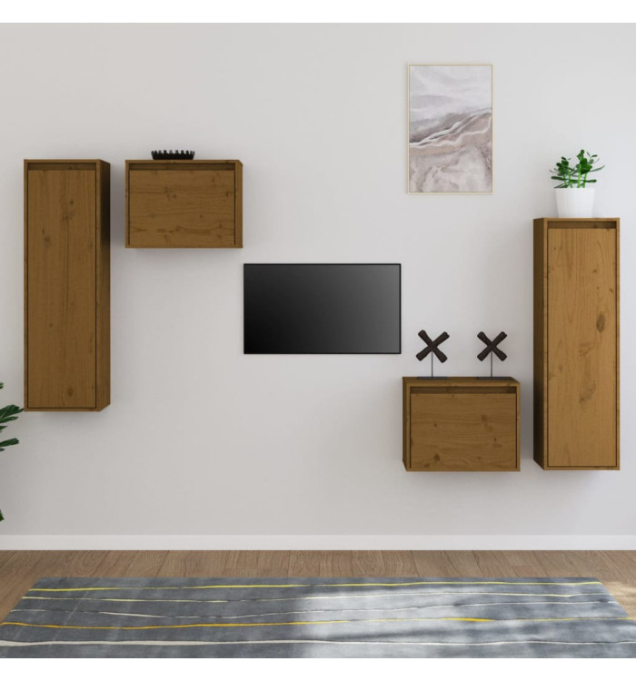 Meubles TV 4 pcs Marron miel Bois massif de pin | Mobilier & Déco