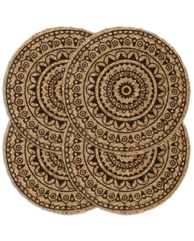 Napperons 4 pcs Marron foncé 38 cm Rond Jute | Mobilier & Déco