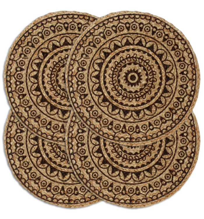 Napperons 4 pcs Marron foncé 38 cm Rond Jute | Mobilier & Déco