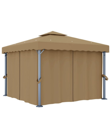 Tonnelle avec rideau 3x3 m Taupe Aluminium | Mobilier & Déco