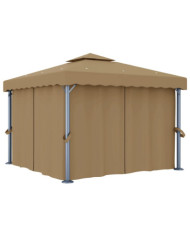 Tonnelle avec rideau 3x3 m Taupe Aluminium | Mobilier & Déco