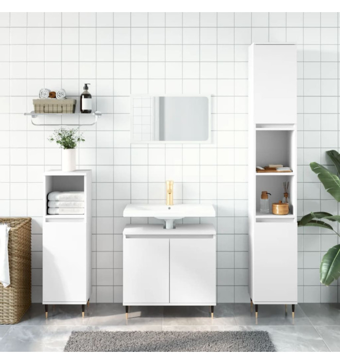 Ensemble d'armoires salle de bain 3 pcs blanc bois d'ingénierie | Mobilier & Déco