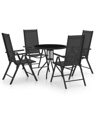 Ensemble à manger de jardin 5 pcs aluminium et textilène noir | Mobilier & Déco