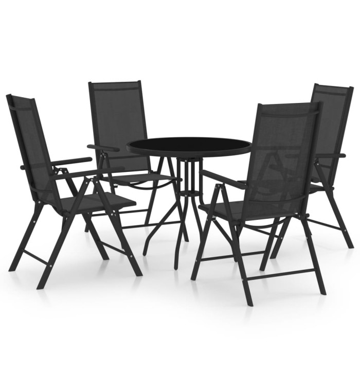 Ensemble à manger de jardin 5 pcs aluminium et textilène noir | Mobilier & Déco