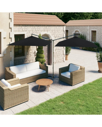 Parasol de jardin double avec mât en acier noir 600x300 cm | Mobilier & Déco