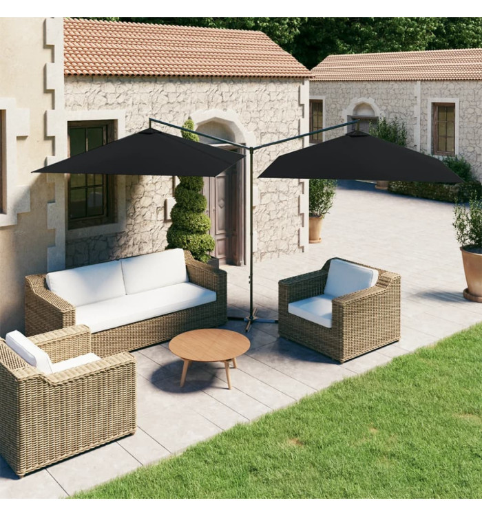 Parasol de jardin double avec mât en acier noir 600x300 cm | Mobilier & Déco