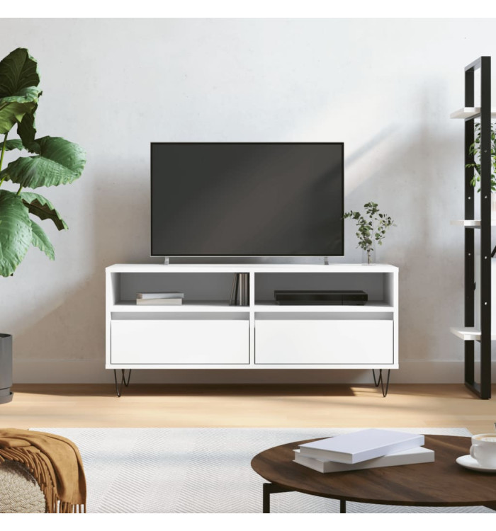 Meuble TV blanc 100x34,5x44,5 cm bois d'ingénierie | Mobilier & Déco