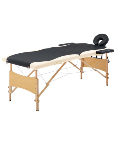 Table de massage pliable 2 zones Bois Noir et beige | Mobilier & Déco