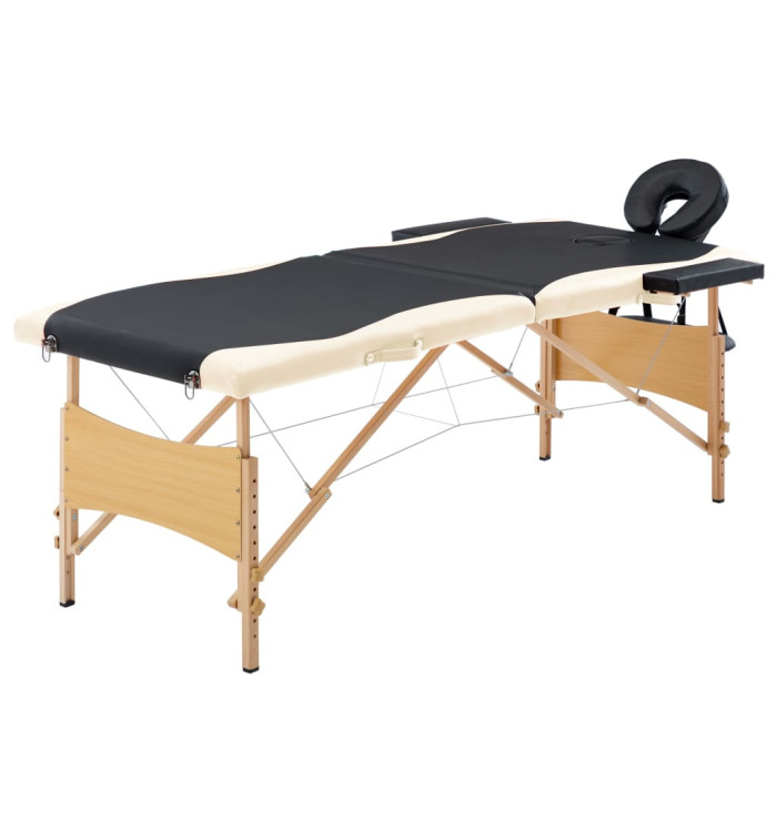 Table de massage pliable 2 zones Bois Noir et beige | Mobilier & Déco