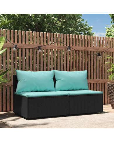 Canapés centraux de jardin et coussins 2pcs Noir Résine tressée | Mobilier & Déco