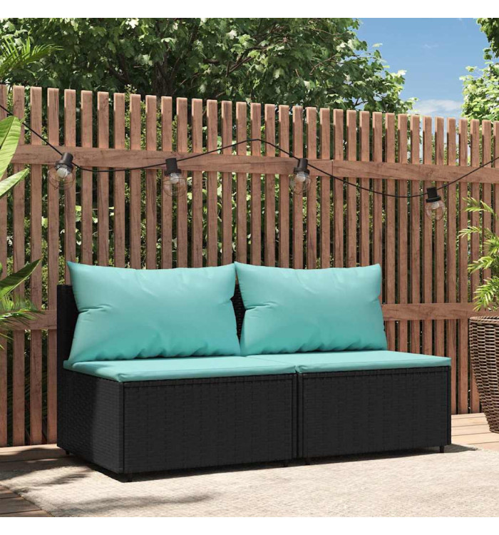 Canapés centraux de jardin et coussins 2pcs Noir Résine tressée | Mobilier & Déco