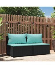 Canapés centraux de jardin et coussins 2pcs Noir Résine tressée | Mobilier & Déco