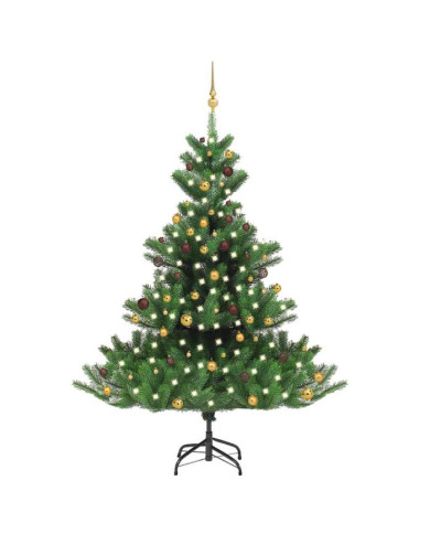 Sapin de Noël artificiel Nordmann avec LED et boules Vert 210cm | Mobilier & Déco