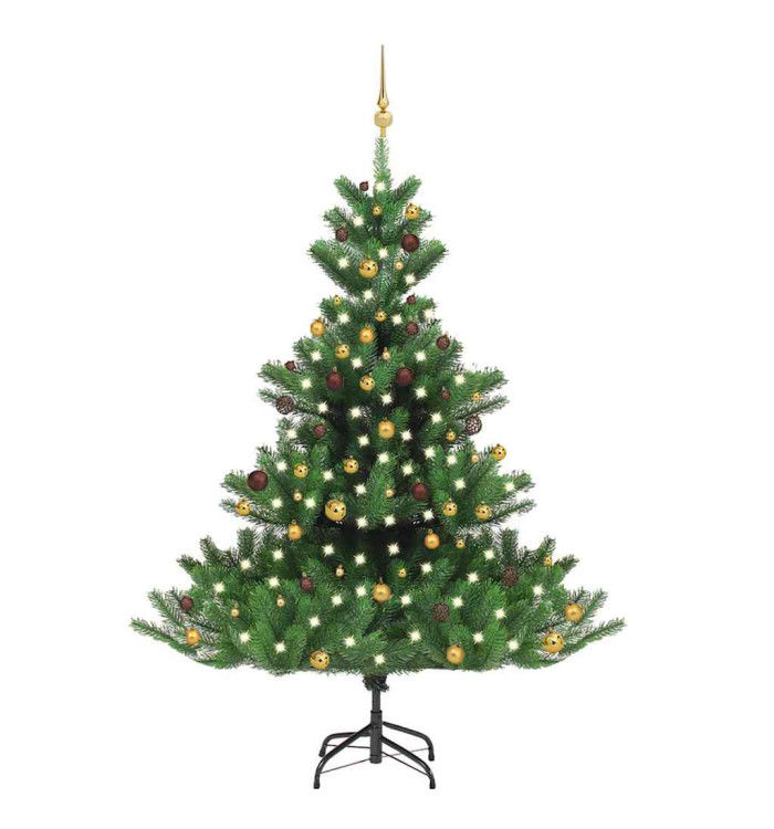 Sapin de Noël artificiel Nordmann avec LED et boules Vert 210cm | Mobilier & Déco