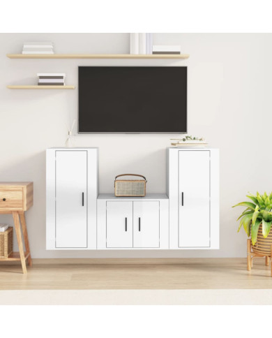 Ensemble de meubles TV 3 pcs Blanc brillant Bois d'ingénierie | Mobilier & Déco