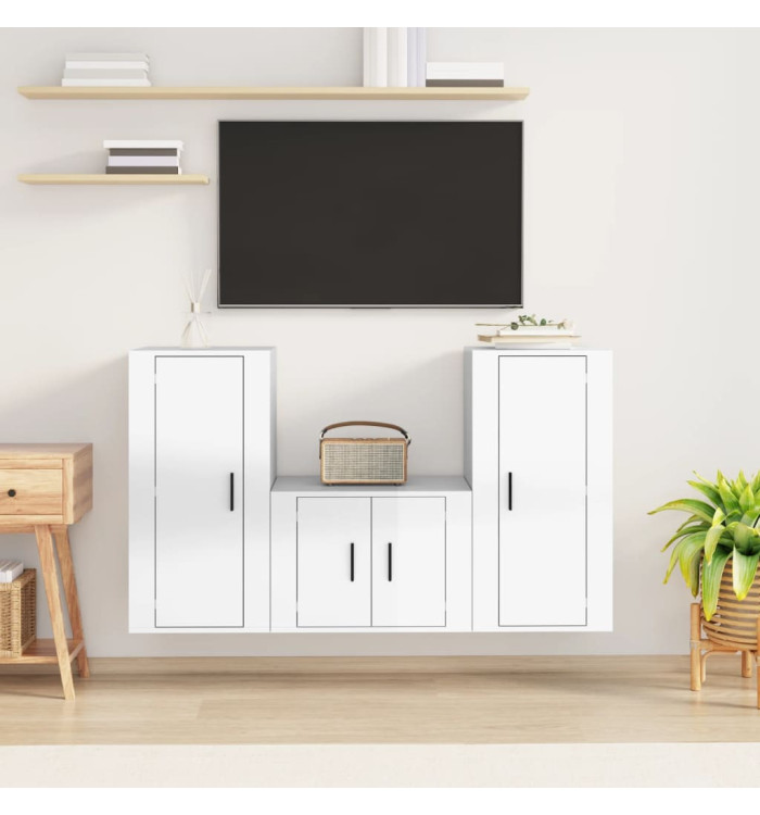 Ensemble de meubles TV 3 pcs Blanc brillant Bois d'ingénierie | Mobilier & Déco