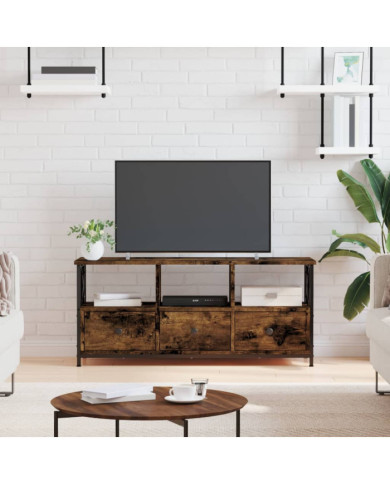 Meuble TV chêne fumé 102x33x45 cm bois d'ingénierie et fer | Mobilier & Déco