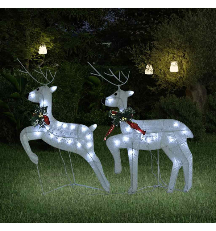 Rennes de Noël 2 pcs Blanc 40 LED | Mobilier & Déco