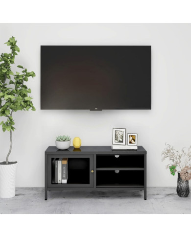 Meuble TV Anthracite 90x30x44 cm Acier et verre | Mobilier & Déco