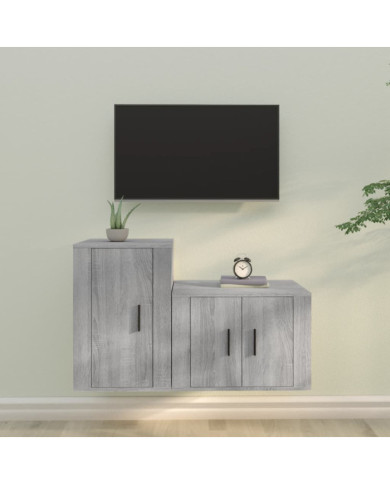 Ensemble de meubles TV 2 pcs Sonoma gris Bois d'ingénierie | Mobilier & Déco