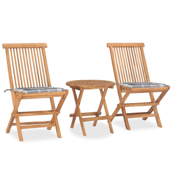 Ensemble à manger d'extérieur pliable avec coussin 3 pcs Teck | Mobilier & Déco