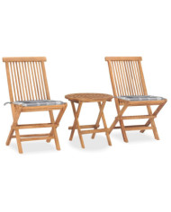 Ensemble à manger d'extérieur pliable avec coussin 3 pcs Teck | Mobilier & Déco