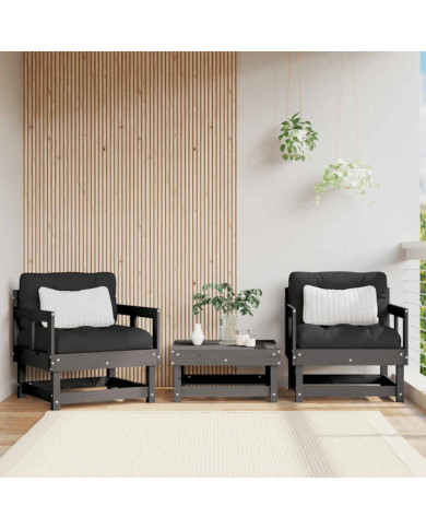 Chaises de jardin et coussins lot de 2 gris bois de pin massif | Mobilier & Déco