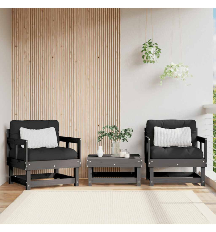 Chaises de jardin et coussins lot de 2 gris bois de pin massif | Mobilier & Déco