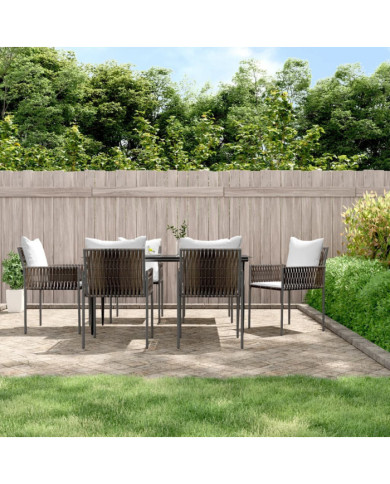Ensemble à manger de jardin 7 pcs coussins résine tressée acier | Mobilier & Déco